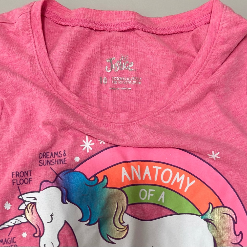 Justice Pink Unicorn Graphic Tee with Rainbow - Picture 3 of 6